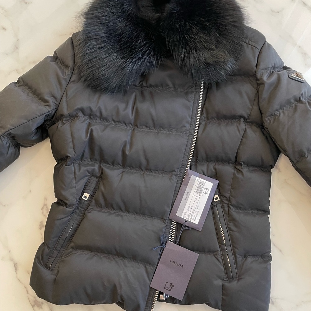 Prada Puffer jacket with detachable faux fur collar